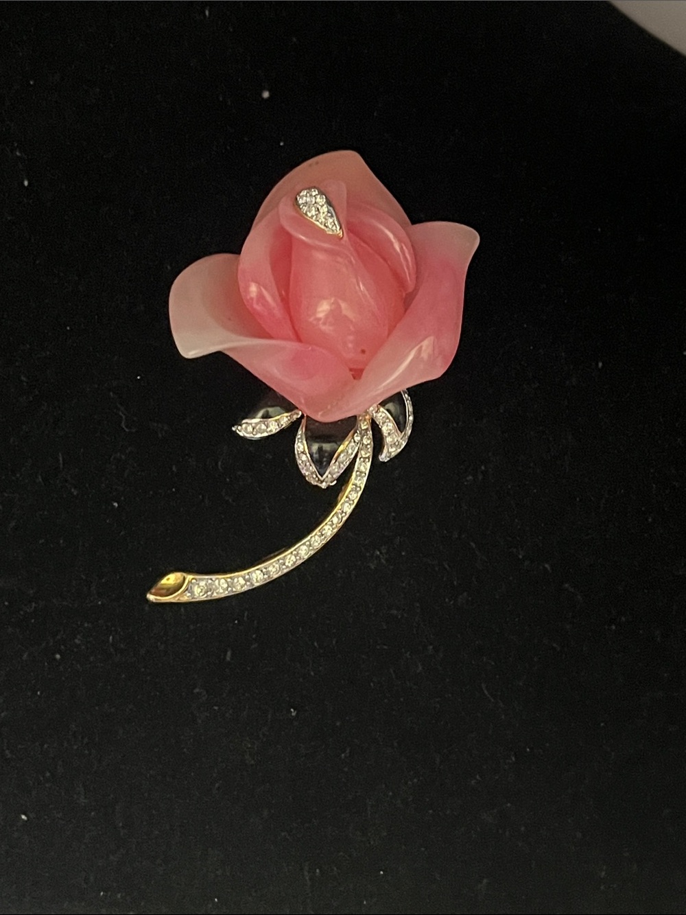 Vintage KJL Pink Resin Rose Flower With artificial diamond Brooch